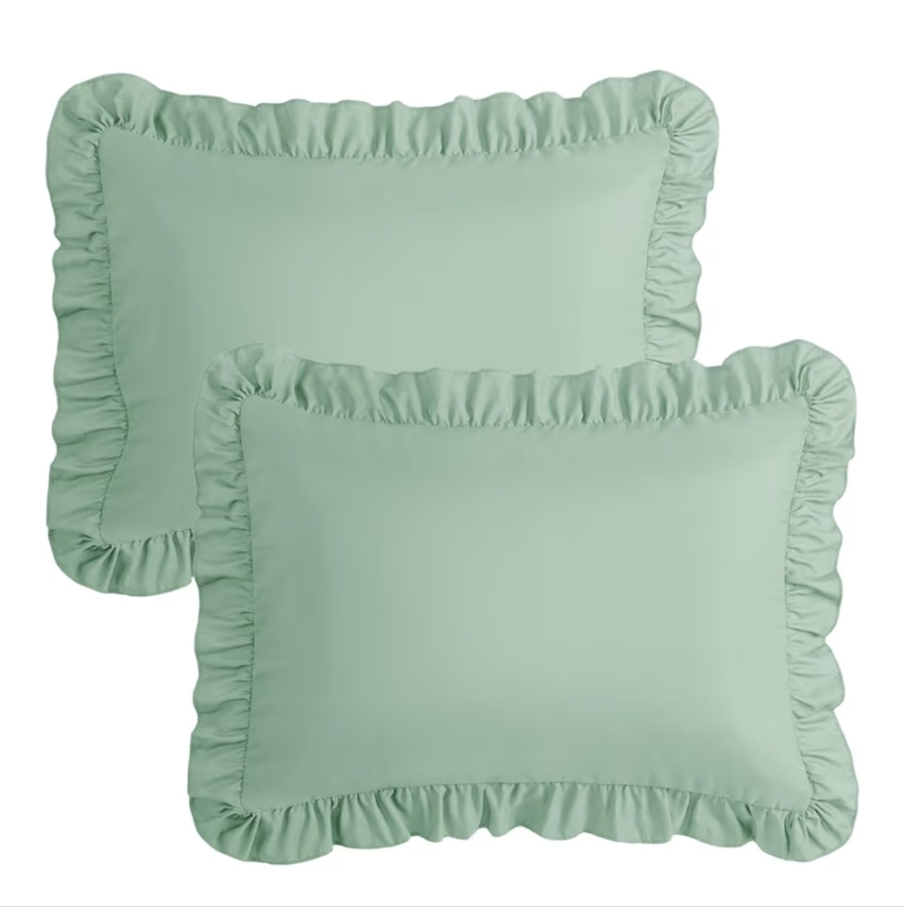 Soft Mint Ruffle Pillowcases - Mint Green